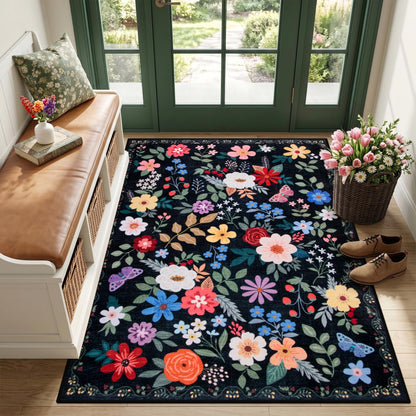 PLHXFR 8x10 Area Rug Living Room: Floral Washable Boho Carpet Dark Green