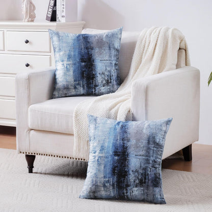 Blue and Grey Abstract Art Artwork Pillow Cover, Gallery Modern Decorative Throw Pillows Cushion Cover for Bedroom Sofa Living Room 18 x 18 Inch Set of 2