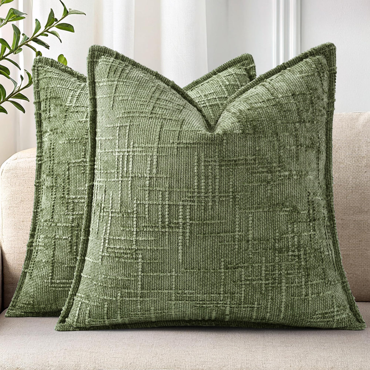 decorUhome Chenille Fall Throw Pillow Covers 18x18 Set of 2, Mustard Yellow