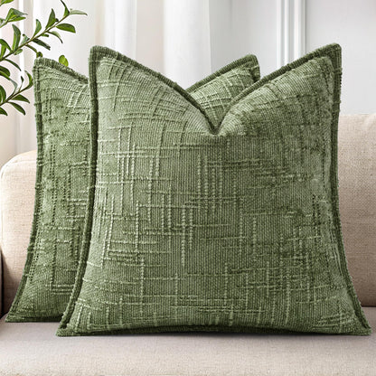 decorUhome Chenille Fall Throw Pillow Covers 18x18 Set of 2, Mustard Yellow