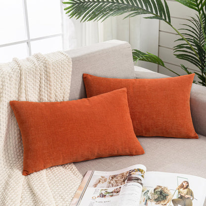 GAWAMAY Lumbar Support Pillow Decorative Rectangle Throw Pillow Covers 12"x20" Inch Set of 2, Soft Chenille Fall Pillowcase for Living Room Bedroom Sofa Couch Cushion Cover Grey 30x50cm (No Insert)