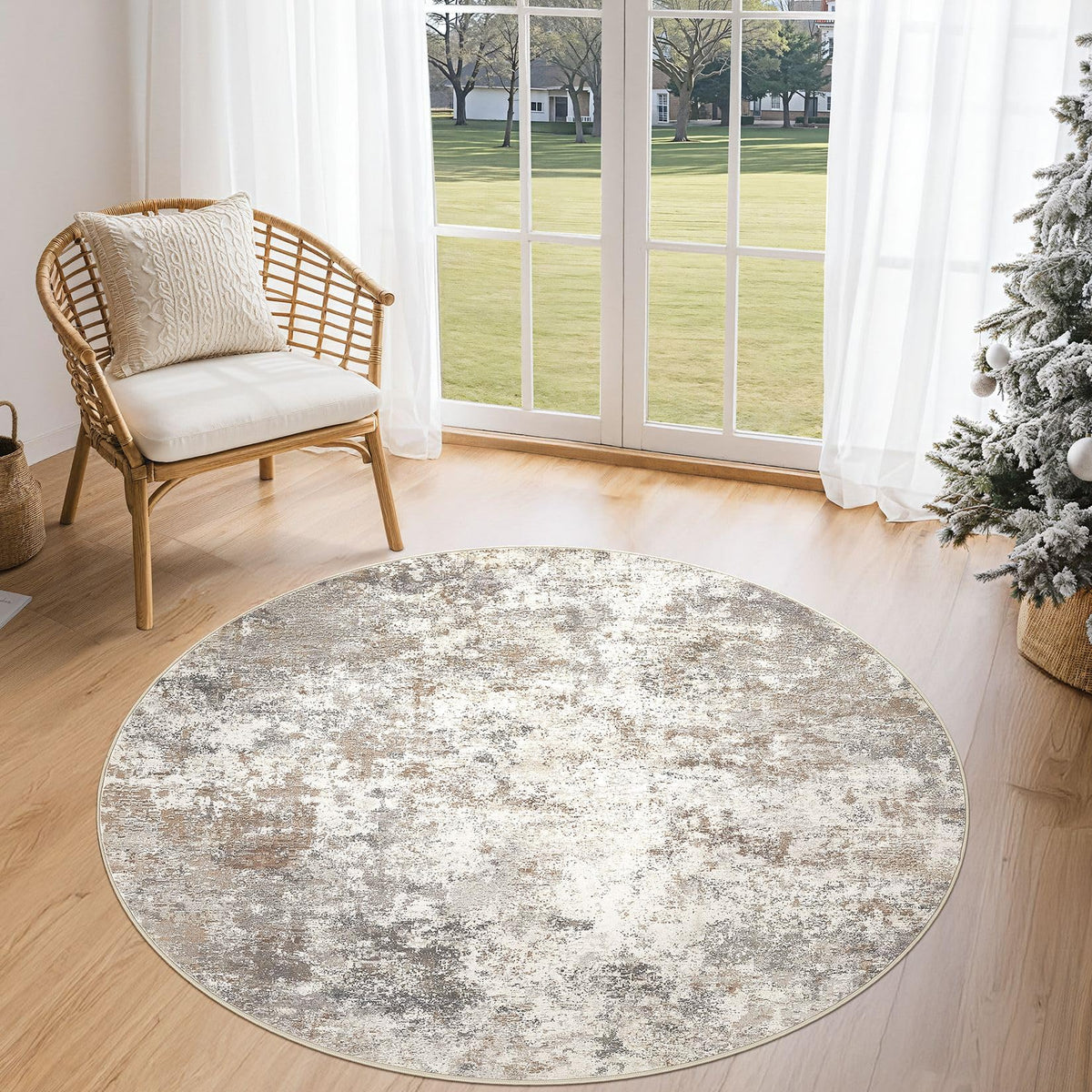 UERMEI 8x10 Area Rug Living Room Rugs - Washable Neutral Modern Abstract Soft Thin Large Rug Indoor Floor No Slip Rug Carpet for Bedroom Under Dining Table Home Office Decor - Brown Grey