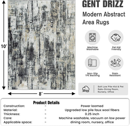8x10 Area Rugs for Living Room: Washable Abstract Black Grey Gold Carpet