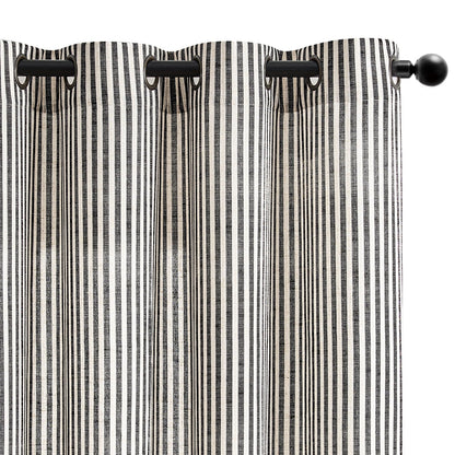 Vangao Linen Curtains for Living Room, Striped Blue Curtains 84L, 2 Panels