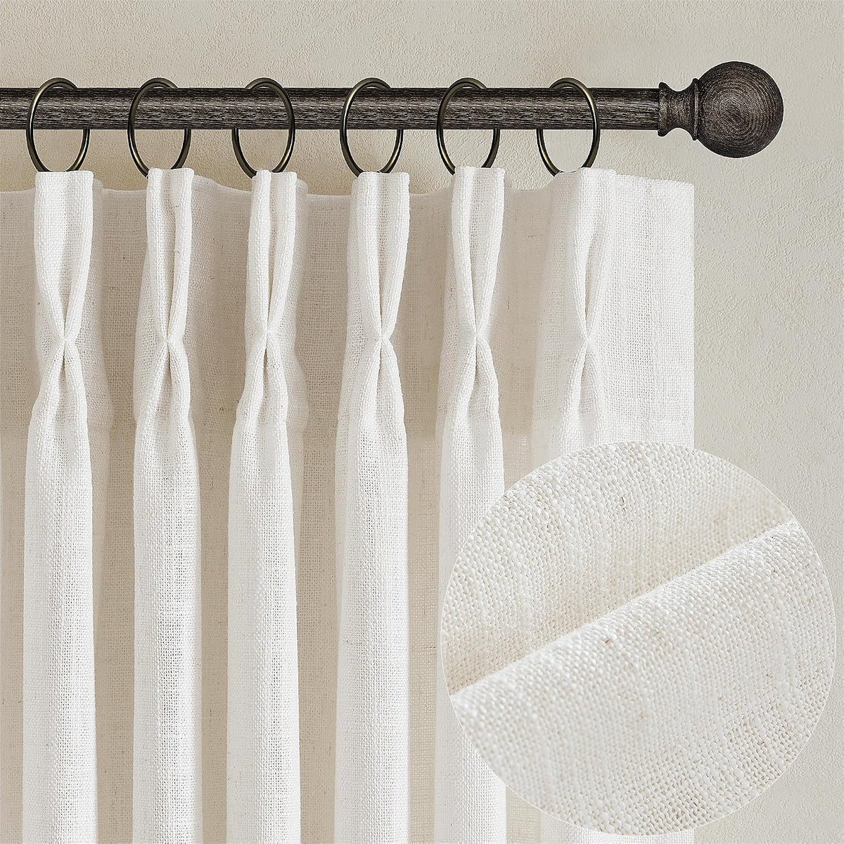 TWODRAPES Natural Pinch Pleated Linen Semi Sheer 84 Inch Curtains 2 Panels