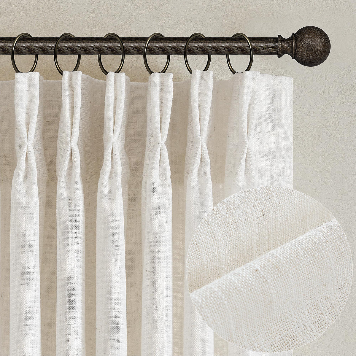 TWODRAPES Natural Pinch Pleated Linen Semi Sheer 84 Inch Curtains 2 Panels