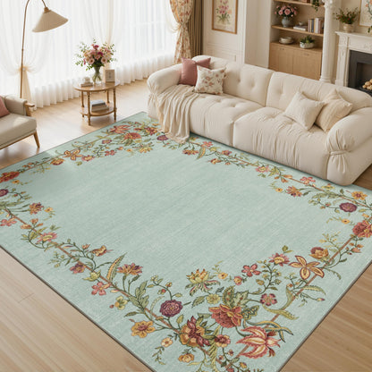 JOLLYVOGUE Washable 8x10 Area Rug for Living Room, Vintage Floral, Beige