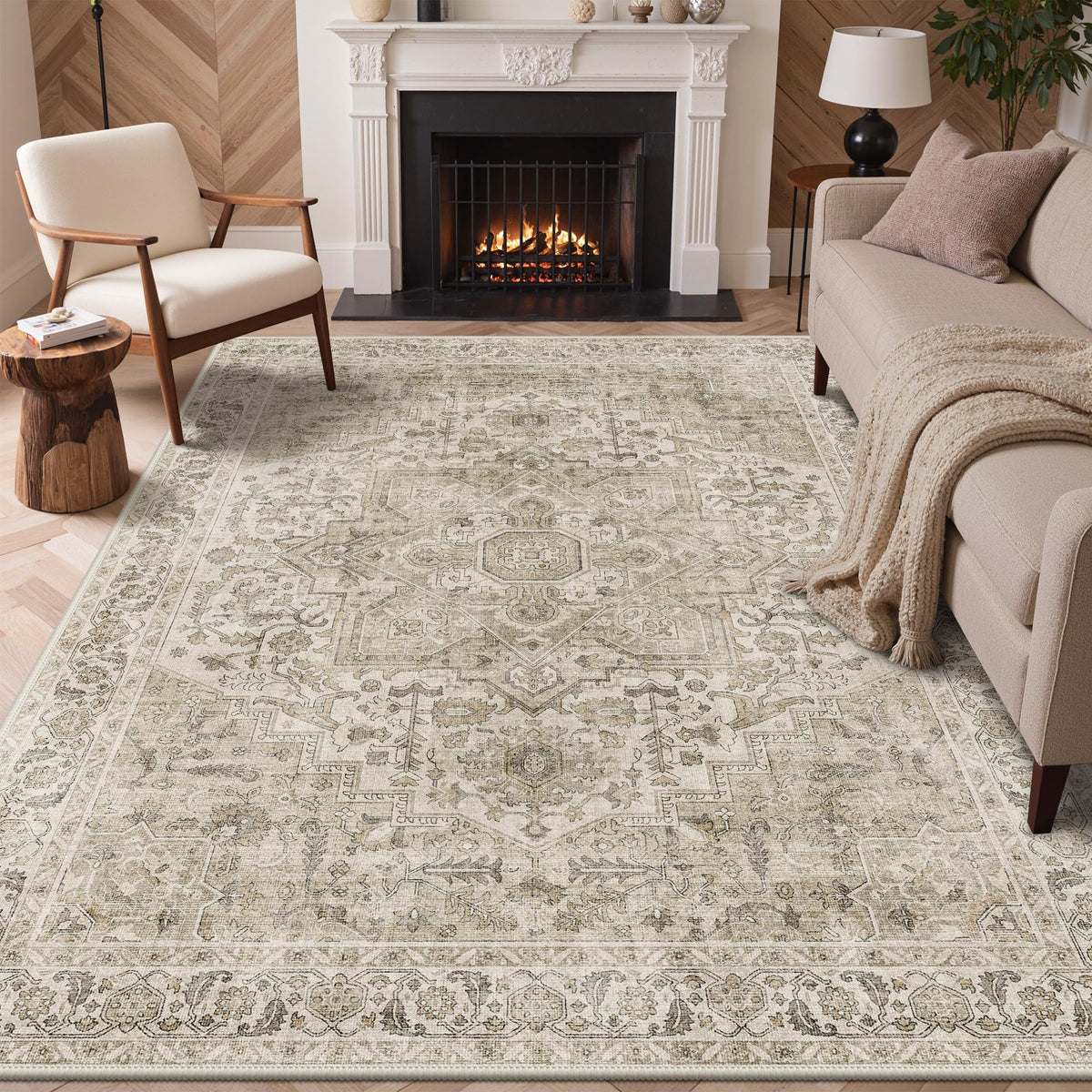 GENIMO 8x10 Washable Area Rugs for Living Room, Non Slip, Taupe Brown