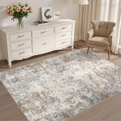 UERMEI 8x10 Area Rug Living Room Rugs - Washable Neutral Modern Abstract Soft Thin Large Rug Indoor Floor No Slip Rug Carpet for Bedroom Under Dining Table Home Office Decor - Brown Grey