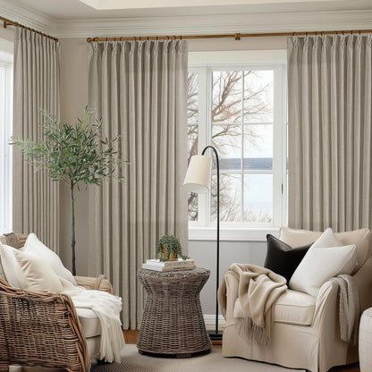 TWODRAPES Natural Pinch Pleated Linen Semi Sheer 84 Inch Curtains 2 Panels