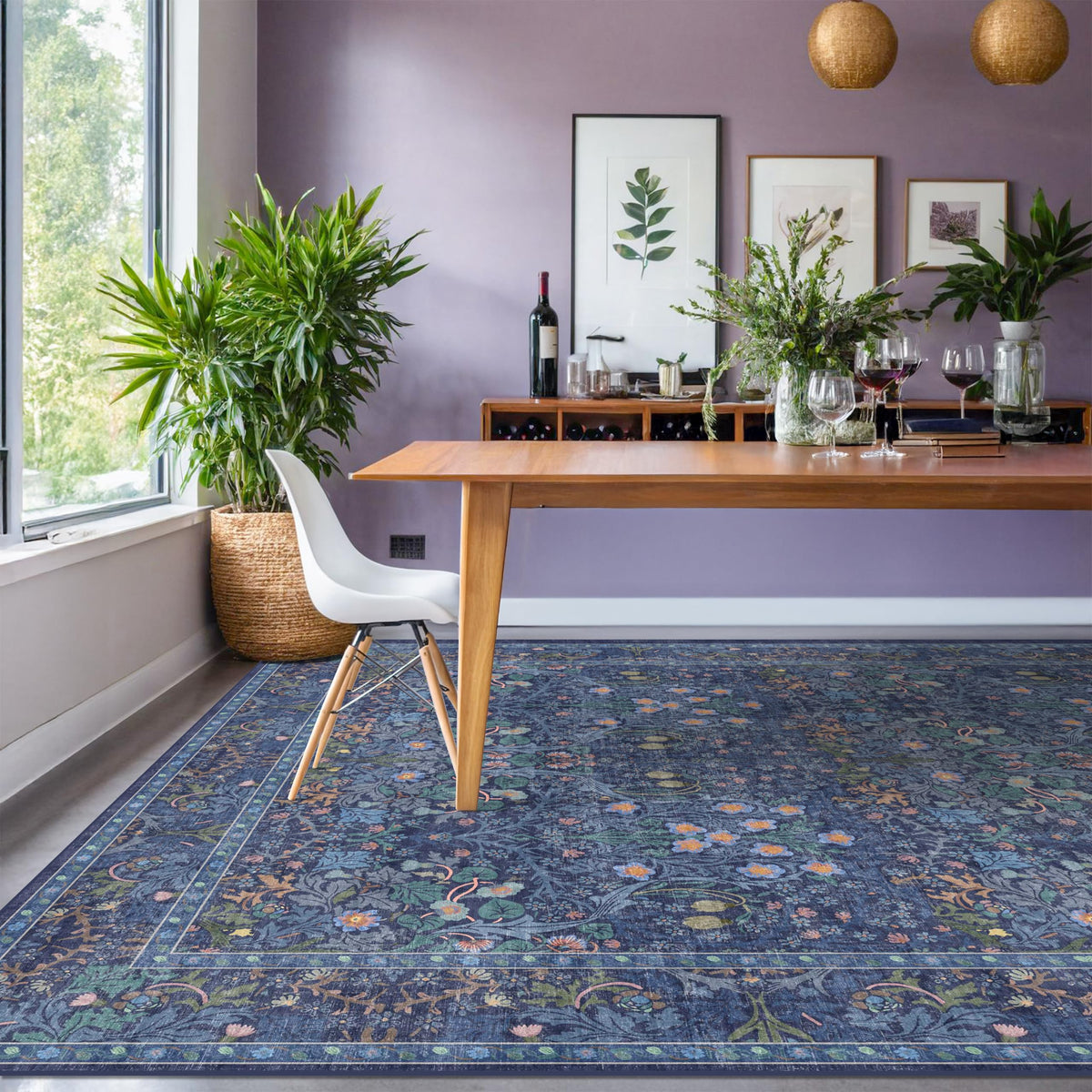 Floral Dark Green Washable Area Rugs 8x10, Vintage Living Room Rug