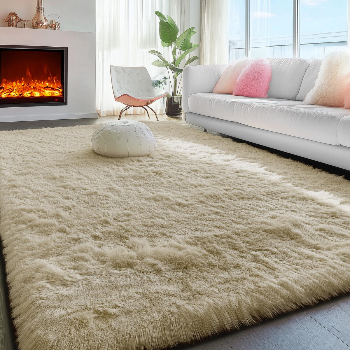 Fluffy Grey Rug for Bedroom 4x6, Modern Area Rugs for Kids Room Living Room