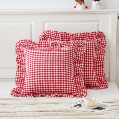 14x36 inches Sage Green Plaid Ruffle Lumbar Pillow Sham 1 Piece