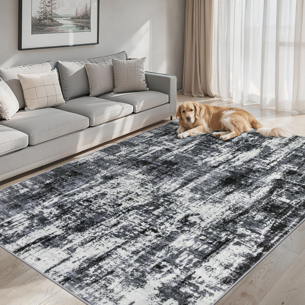 PLHXFR 8x10 Area Rug Living Room: Modern Abstract Washable Carpet Grey