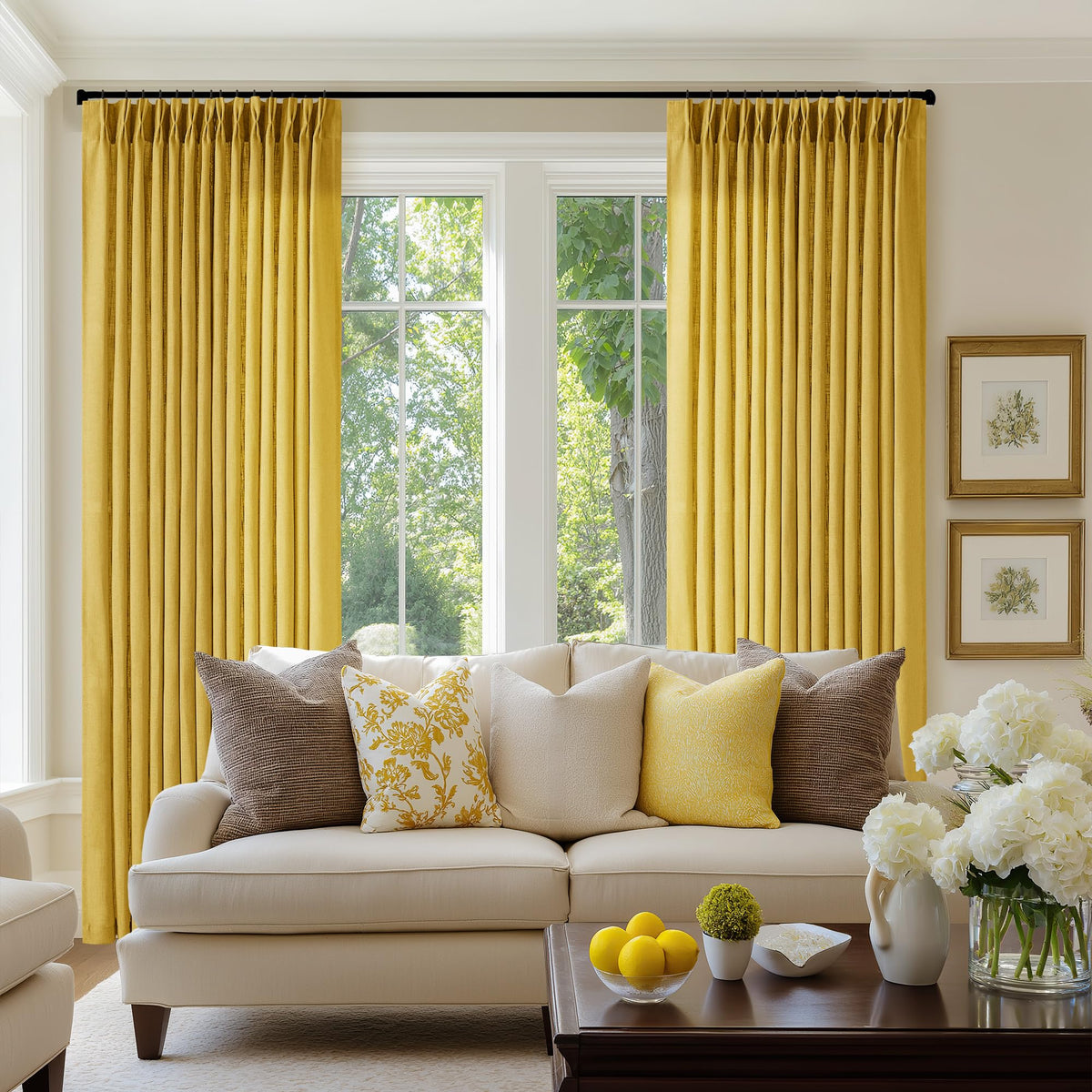TWODRAPES Natural Pinch Pleated Linen Semi Sheer 84 Inch Curtains 2 Panels