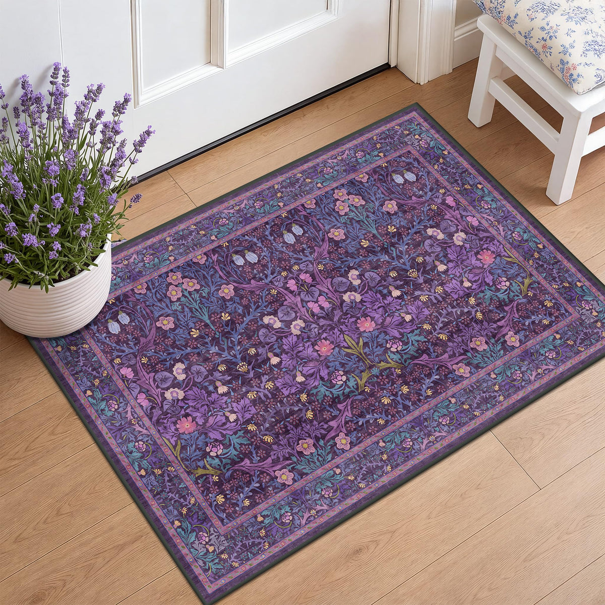Floral Dark Green Washable Area Rugs 8x10, Vintage Living Room Rug