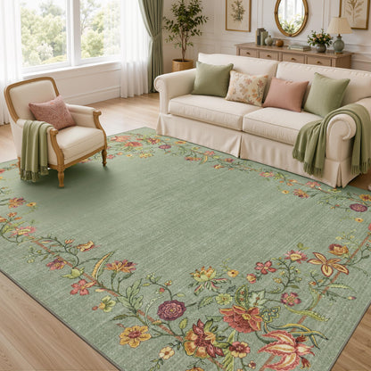 JOLLYVOGUE Washable 8x10 Area Rug for Living Room, Vintage Floral, Beige