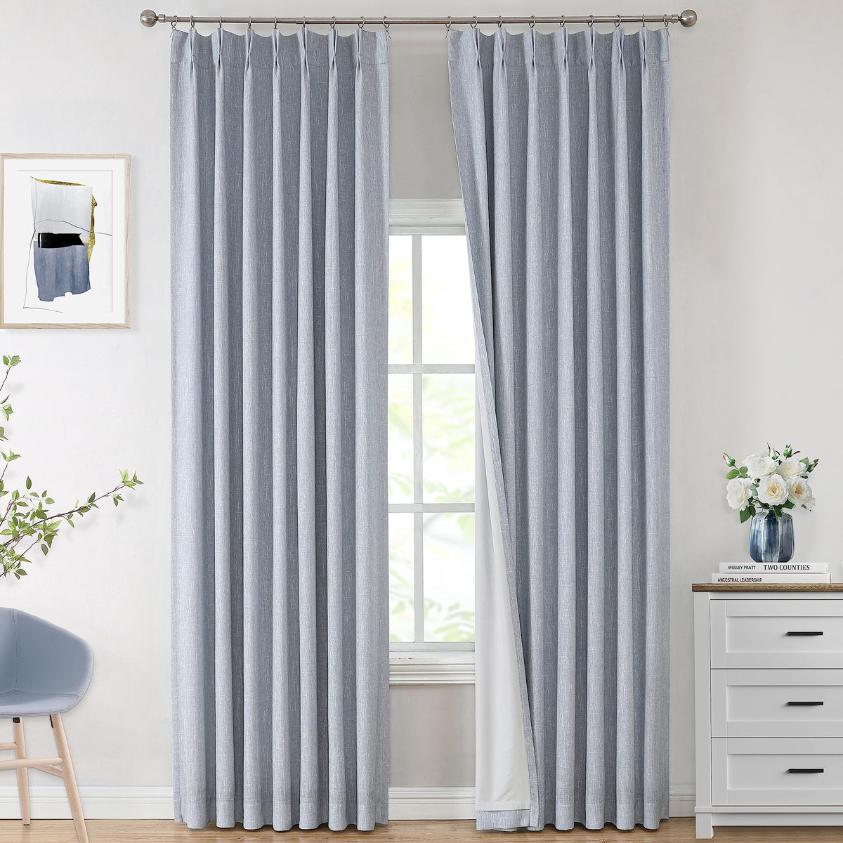 Vision Home Sand Pinch Pleated Full Blackout Curtains Linen Blended Room Darkening Window Curtains 95 inch for Living Room Bedroom Thermal Insulated Pinch Pleat Drapes with Hooks 2 Panel 40" Wx95 L