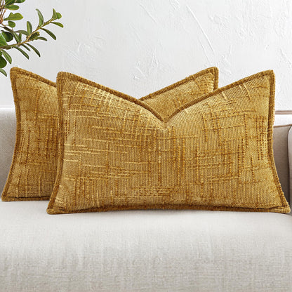 decorUhome Chenille Fall Throw Pillow Covers 18x18 Set of 2, Mustard Yellow