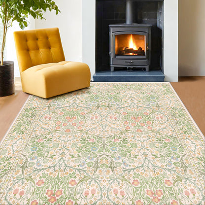 Floral Dark Green Washable Area Rugs 8x10, Vintage Living Room Rug