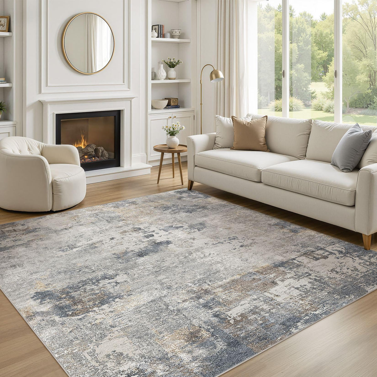 UERMEI 8x10 Area Rug Living Room Rugs - Washable Neutral Modern Abstract Soft Thin Large Rug Indoor Floor No Slip Rug Carpet for Bedroom Under Dining Table Home Office Decor - Brown Grey