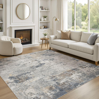 UERMEI 8x10 Area Rug Living Room Rugs - Washable Neutral Modern Abstract Soft Thin Large Rug Indoor Floor No Slip Rug Carpet for Bedroom Under Dining Table Home Office Decor - Brown Grey