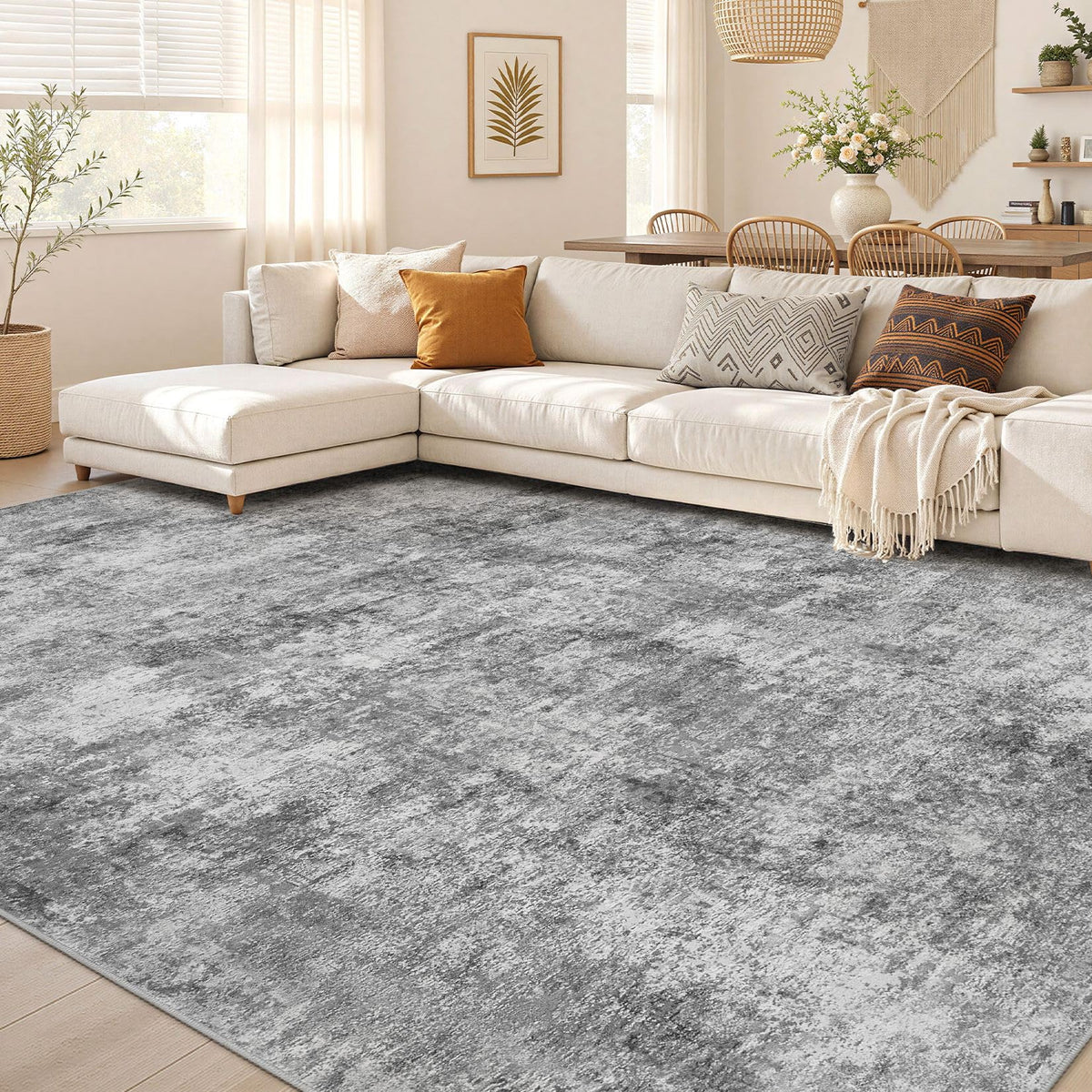 Nakagishi Boho 5x7 Area Rug Living Room Rugs Machine Washable Beige/Brown