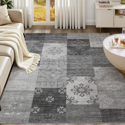 UERMEI 8x10 Area Rug Living Room Rugs - Washable Neutral Modern Abstract Soft Thin Large Rug Indoor Floor No Slip Rug Carpet for Bedroom Under Dining Table Home Office Decor - Brown Grey