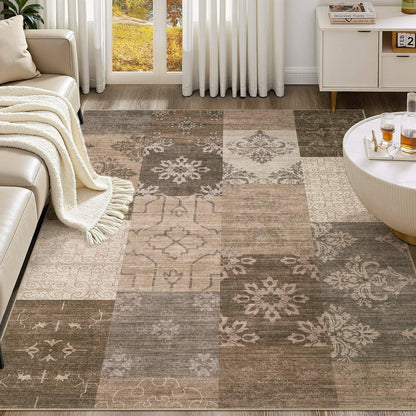 UERMEI 8x10 Area Rug Living Room Rugs - Washable Neutral Modern Abstract Soft Thin Large Rug Indoor Floor No Slip Rug Carpet for Bedroom Under Dining Table Home Office Decor - Brown Grey