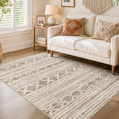 Nakagishi Boho 5x7 Area Rug Living Room Rugs Machine Washable Beige/Brown