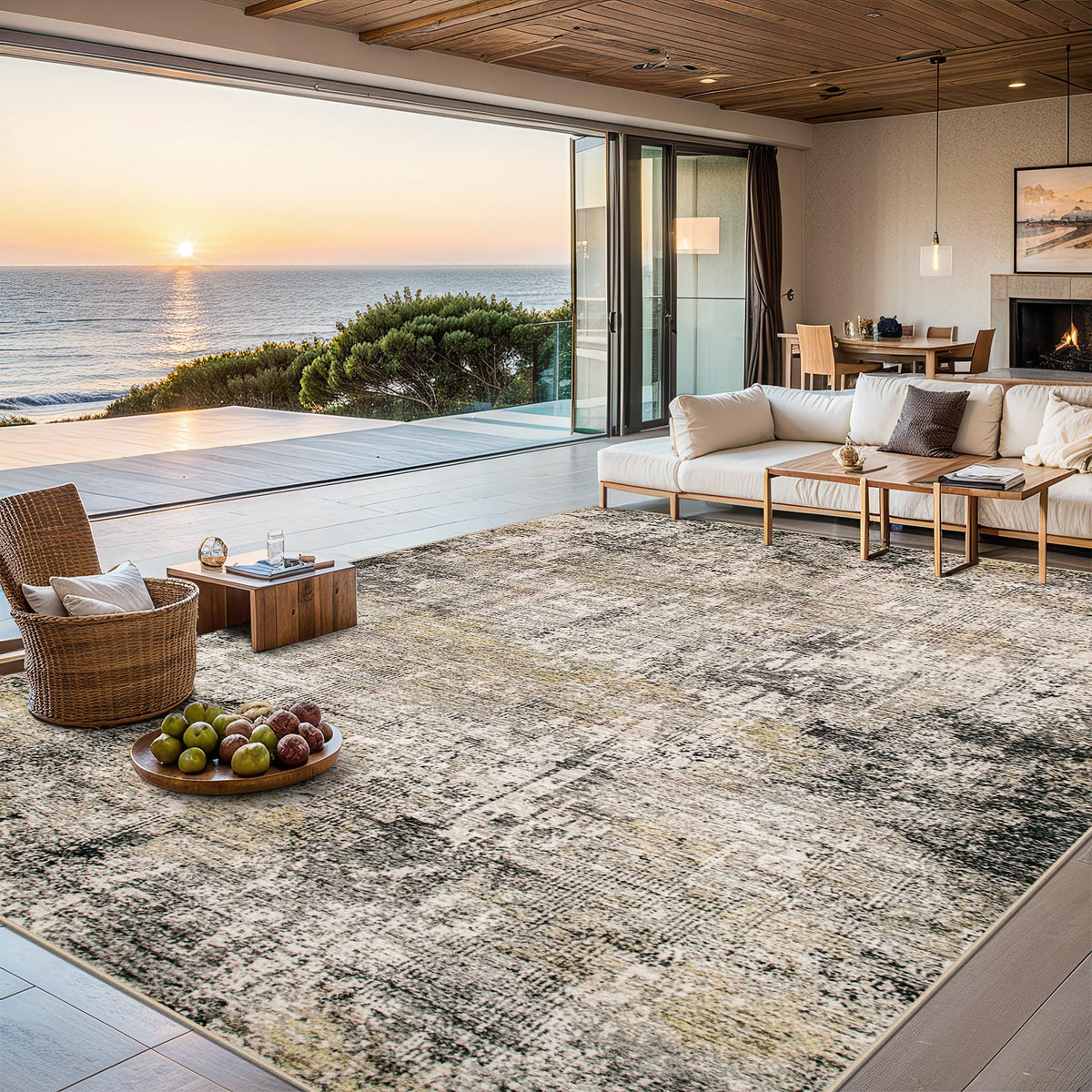 PLHXFR 8x10 Area Rug Living Room: Modern Abstract Washable Carpet Grey