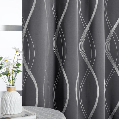 NICETOWN Grey Blackout Striped Pattern Curtains for Living Room, 52 x 84