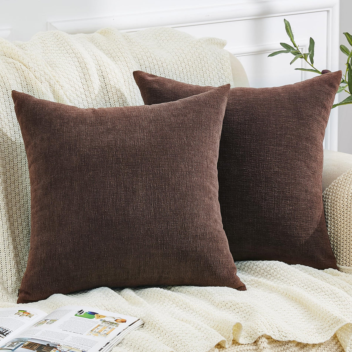 GAWAMAY Lumbar Support Pillow Decorative Rectangle Throw Pillow Covers 12"x20" Inch Set of 2, Soft Chenille Fall Pillowcase for Living Room Bedroom Sofa Couch Cushion Cover Grey 30x50cm (No Insert)