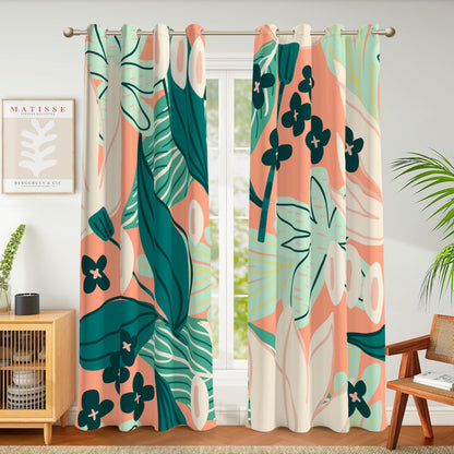 Tyrot Black Boho Floral Grommet Blackout Curtains, 52W x 84L, 2 Panels