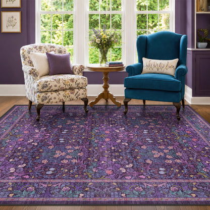 Floral Dark Green Washable Area Rugs 8x10, Vintage Living Room Rug