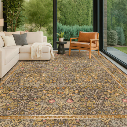 Floral Dark Green Washable Area Rugs 8x10, Vintage Living Room Rug