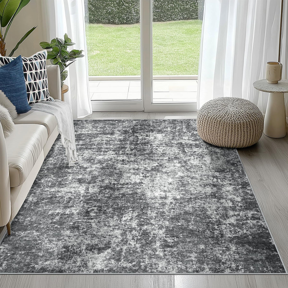 8x10 Area Rugs for Living Room Washable Bedroom Dining Room Blue Grey