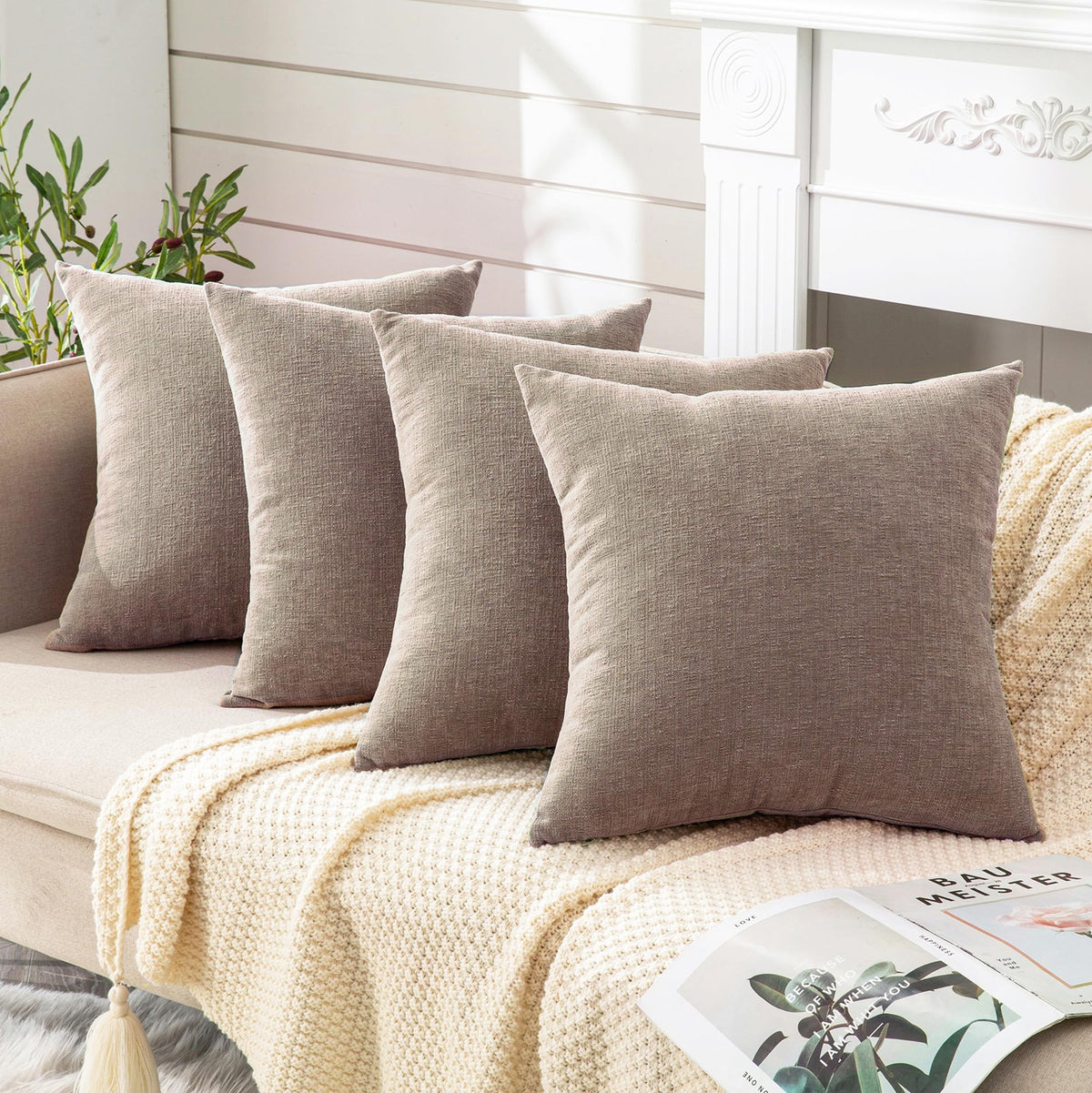 GAWAMAY Lumbar Support Pillow Decorative Rectangle Throw Pillow Covers 12"x20" Inch Set of 2, Soft Chenille Fall Pillowcase for Living Room Bedroom Sofa Couch Cushion Cover Grey 30x50cm (No Insert)