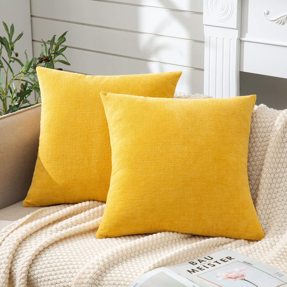 GAWAMAY Decorative Square Throw Pillow Covers 18"x18" Inch Set of 2, Super Soft Chenille Pillows Farmhouse Fall Pillowcase for Living Room Bedroom Sofa Couch Cushion Cover Burnt Orange 45x45cm
