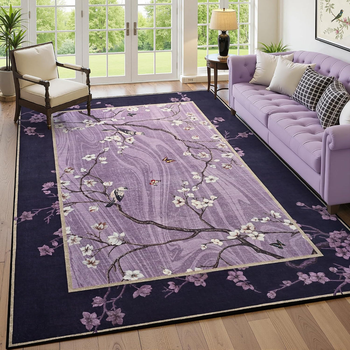 Foxmas 4x6 Purple Floral Area Rug