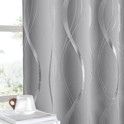 NICETOWN Grey Blackout Striped Pattern Curtains for Living Room, 52 x 84