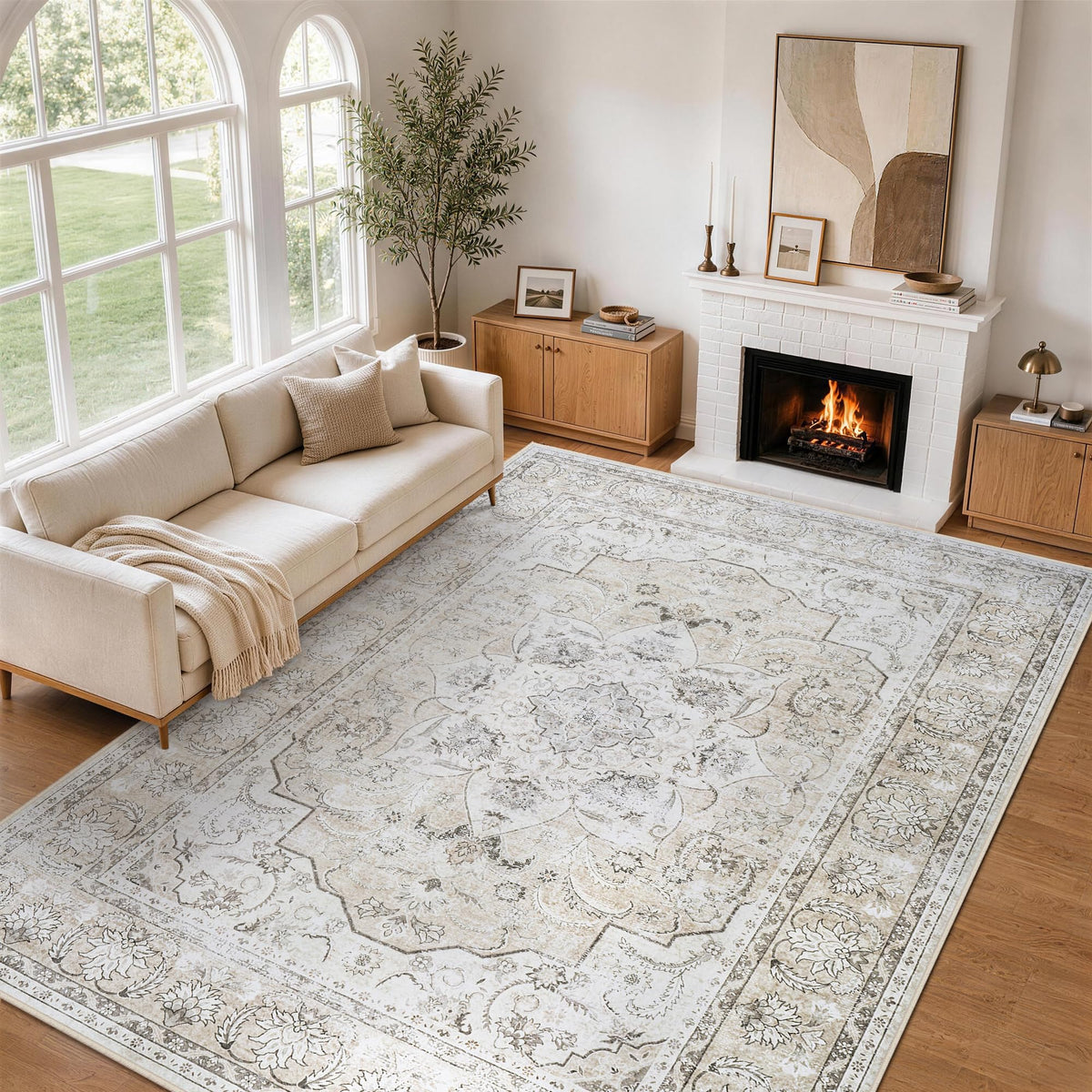 8x10 Area Rugs for Living Room Washable Non-Slip Rug Beige