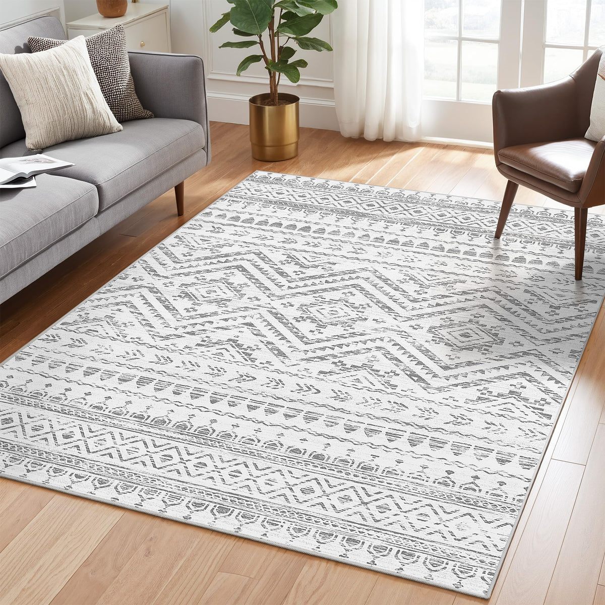 Miukiki 8x10 Area Rug for Living Room, Washable Soft Non Slip Rug Grey