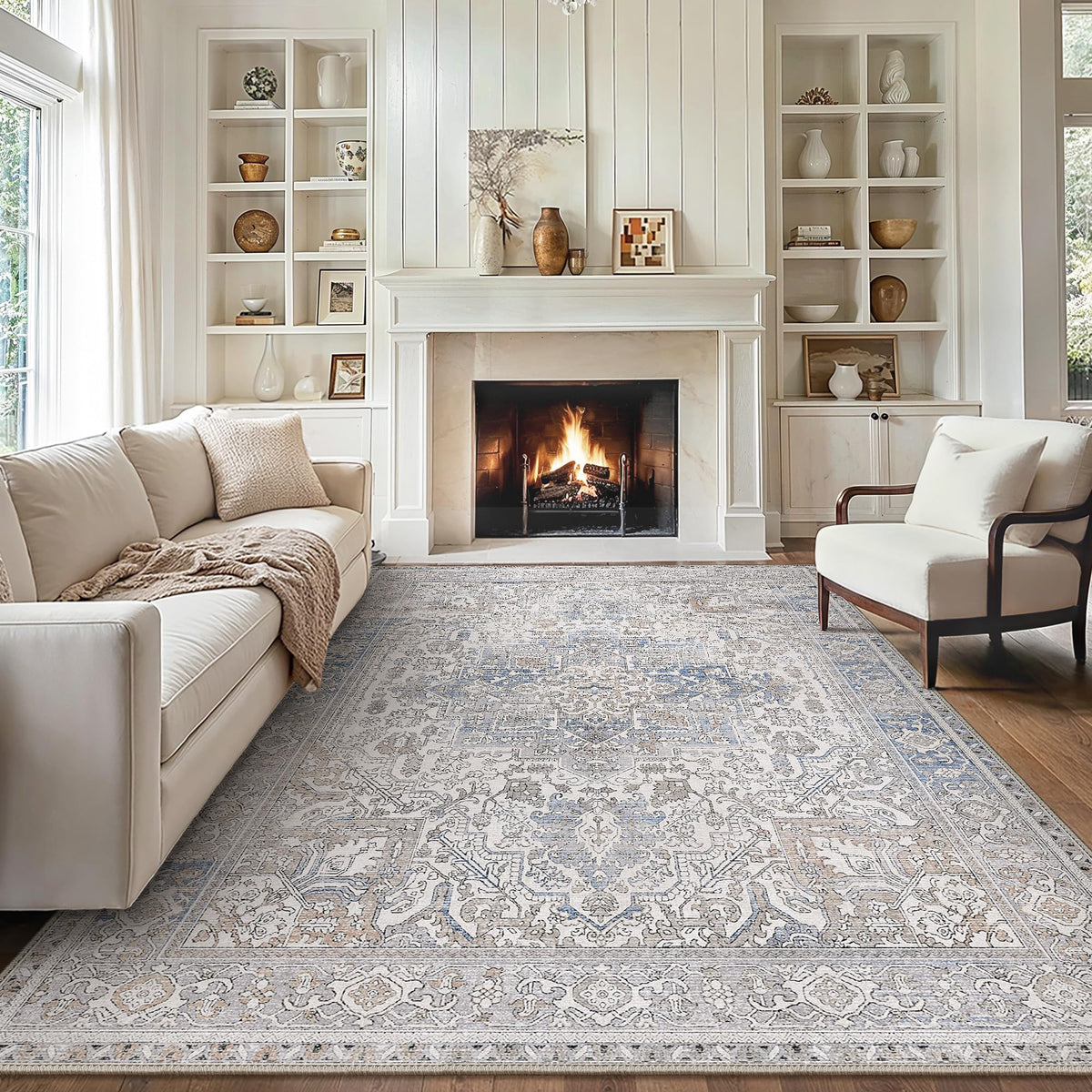GENIMO 8x10 Washable Area Rugs for Living Room, Non Slip, Taupe Brown