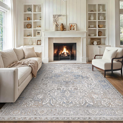 GENIMO 8x10 Washable Area Rugs for Living Room, Non Slip, Taupe Brown