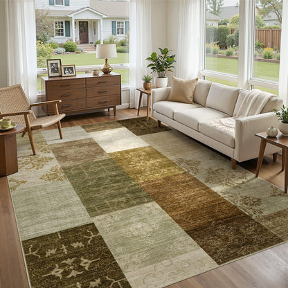 UERMEI 8x10 Area Rug Living Room Rugs - Washable Neutral Modern Abstract Soft Thin Large Rug Indoor Floor No Slip Rug Carpet for Bedroom Under Dining Table Home Office Decor - Brown Grey