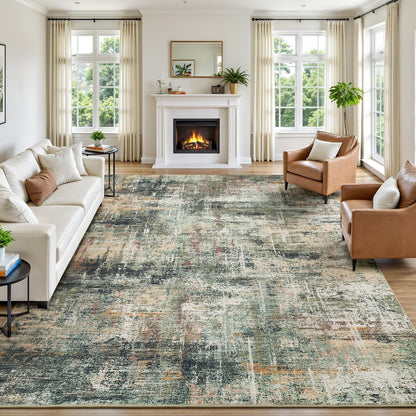 8x10 Area Rug for Living Room, Abstract Washable Non-Slip Large Rugs, Gold