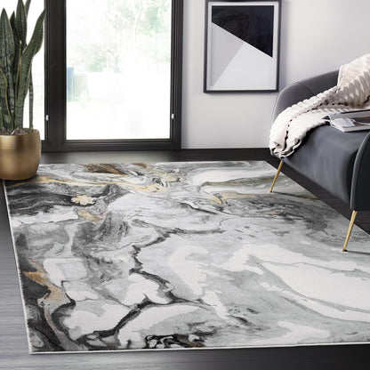 Abani Regal Collection Area Rug - Abstract Dark Grey Cracked Stone Design - 4' x 6' - Washable - for Living Room, Bedroom & Office