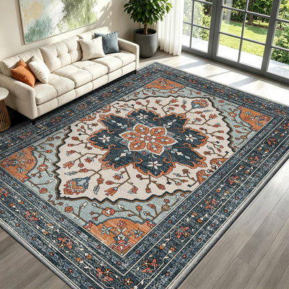 YARNSCAPE 5' x 7' Machine Washable Area Rug, Non-Slip Low-Pile Carpet