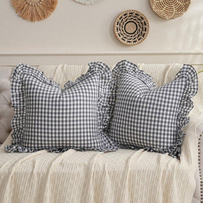 14x36 inches Sage Green Plaid Ruffle Lumbar Pillow Sham 1 Piece